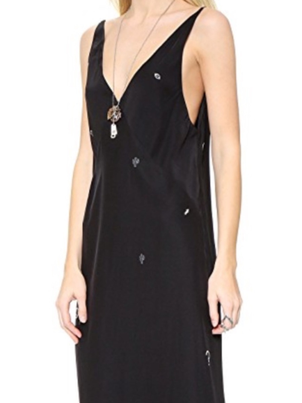 New VEDA Black Silk Adjustable Strap Peace Dress NWT Graphic Casual Women Medium